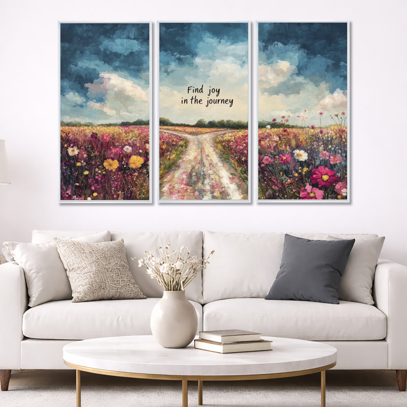 Find Joy Wall Art, Inspirational Quote Canvas - Find Joy In The Journey Motivation 3 Piece Framed Canvas Wall Art Set Contemporary Inspirational Decor