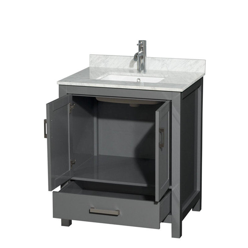 Sheffield 30" Dark Gray Solid Wood Bathroom Vanity with Marble Top