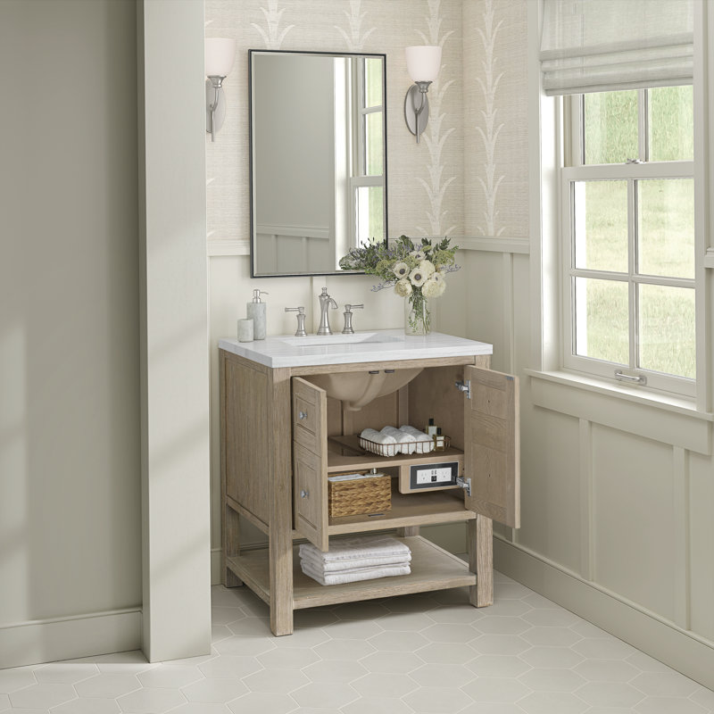 Breckenridge 30'' W Single Vanity, Carrara White, Whitewashed Oak, 8" Widespread