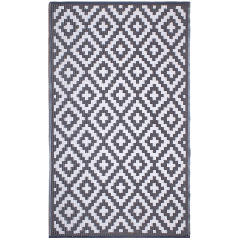Izna Outdoor Rug Recycled Plastic Straw Waterproof Patio, Rectangle 5' x 8',  Aztec - Gray/White