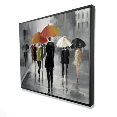 Street Scene With Umbrellas Print On Canvas