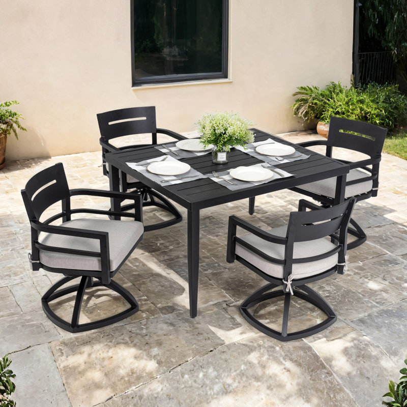Ensemble de salle à manger d'extérieur moderne en aluminium avec chaises ergonomiques et design élégant