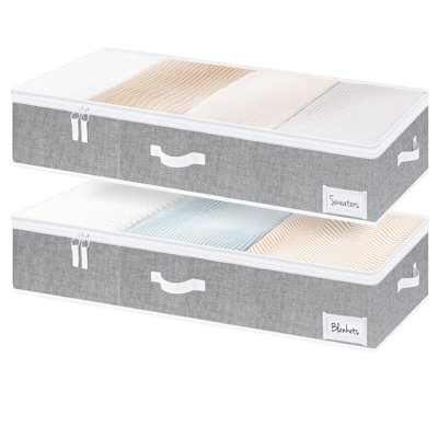 Large Underbed Storage Containers with Handles and Label Holder, Fabric Underbed Bins for Clothes, Blankets, Sweaters