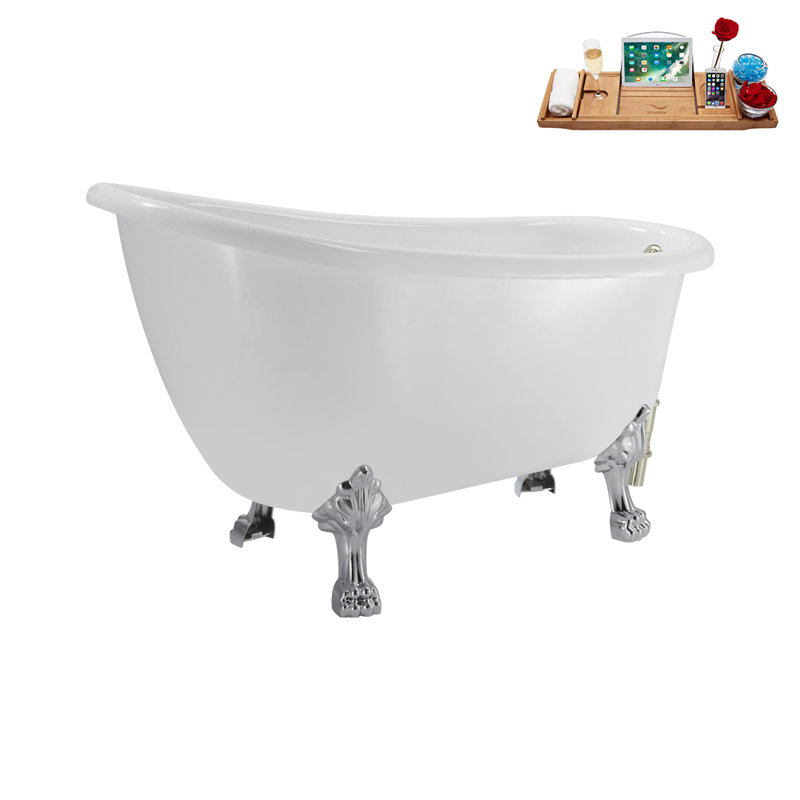 53.1'' x 25.6'' Freestanding Soaking Acrylic Bathtub, Polished Chrome, Brushed Nickel
