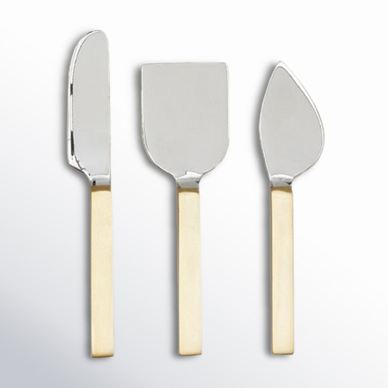 Simple 3 Piece Stainless Steel Wood Stainless Steel Cheese Serving Set