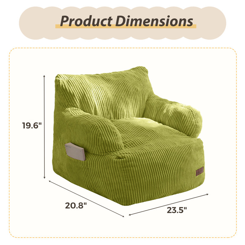 Kids bean bag chair, Toddler Lazy Chair with Shredded Foam Filling, Green Corduroy