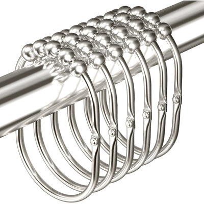 12PCS Wide Shower Hooks, Rust Proof Stainless Steel Rings, Heavy Duty For Bathroom Curtains, Easy Glide Rollers