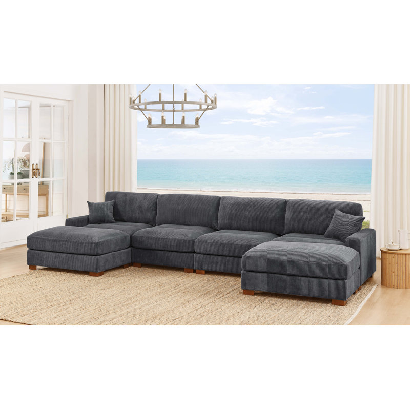 Canapé-lit modulaire 6 pièces, Gris, H 34 po x l 158 po x P 67,5 po