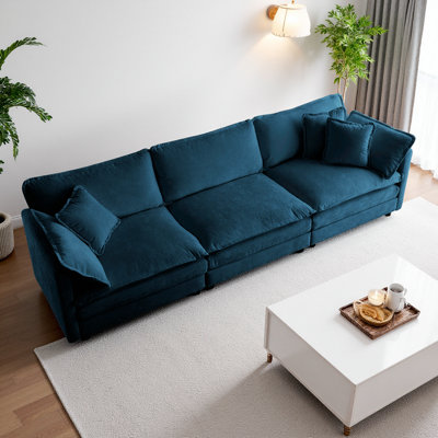 Canapé 3 places Mid-Century moderne avec 2 accoudoirs et 3 coussins décoratifs