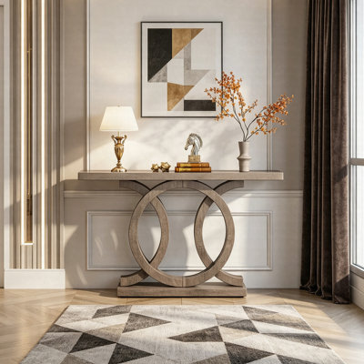 Console géométrique 55 po, canapé d'entrée moderne avec structure en bois courbée et base creuse