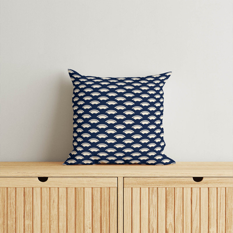 Coussin décoratif vague japonaise, Bleu marine foncé,       Carré 18 po