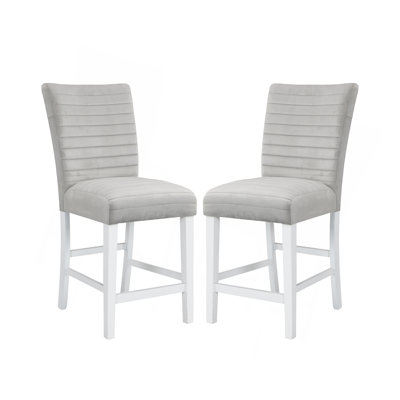 Ensemble de 2 chaises à hauteur de comptoir rembourrées en velours gris et blanc ultrabrillant