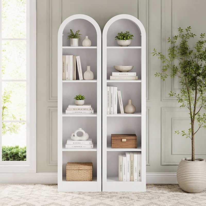 Petite bibliothèque de rangement arquée H 67 "à 5 niveaux, White