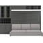 Grand lit avec, tablettes, gris, confortable et peu encombrant, appartement de couleur grise, appartement multifonctionnel