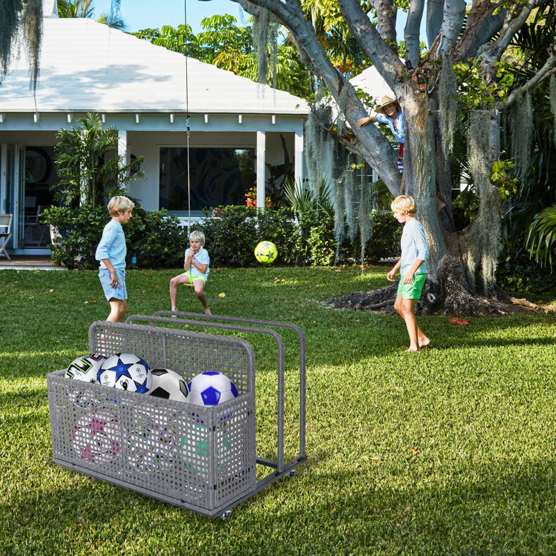 Outdoor Storage, Double Layer Poolside Float Storage, Patio Poolside Float Storage Basket, Storage Box, Gray