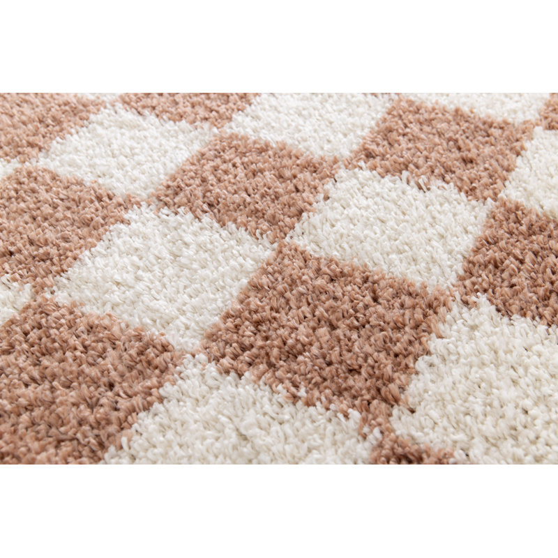 Chequered Shag Area Rug, Rectangle 160 x 230 cm, Cream