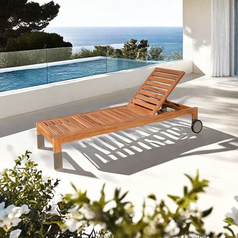 Chaise longue d'extérieur en bois de teck