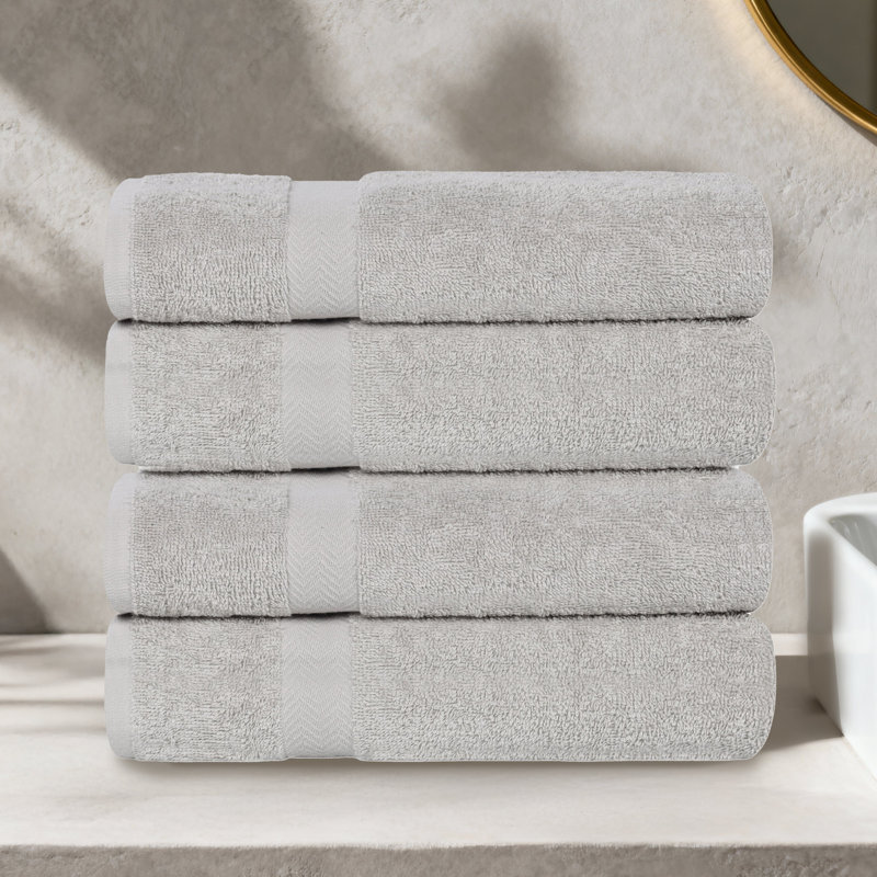 Lightweight Cotton Quick-Drying Bathroom Towel Set, Silver, Bath Towel - 4 Pack