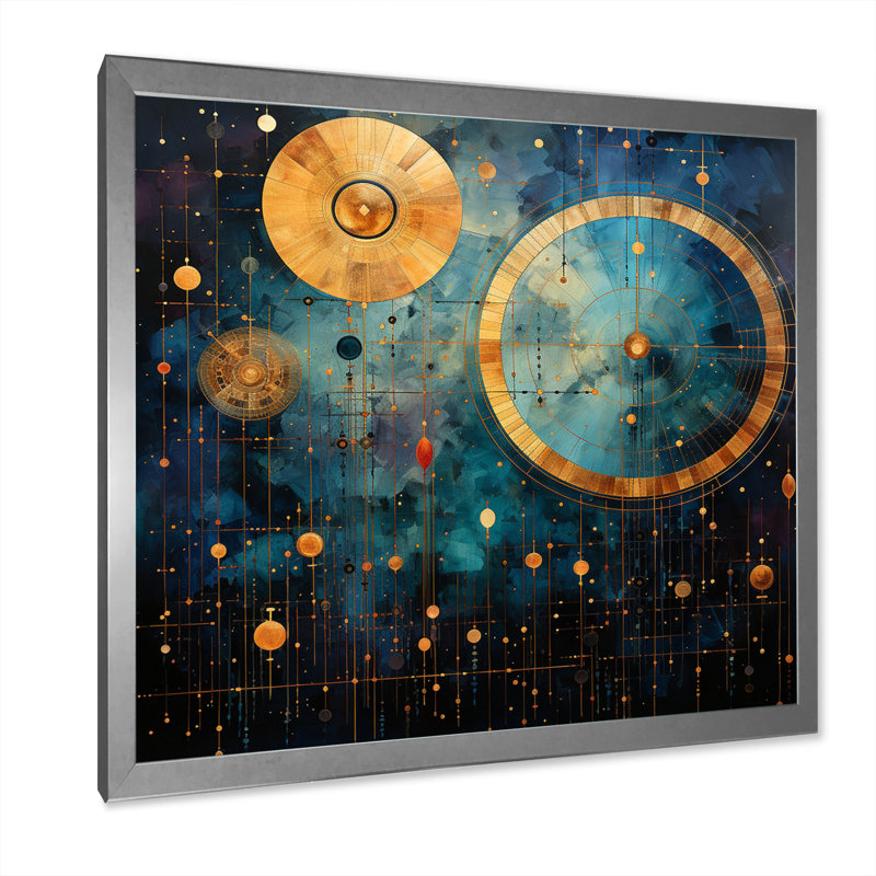 Teal Gold Astrology Celestial Alignment On Canvas Print, Silver Single Picture Framed, 16" H x 16" W x 1" D