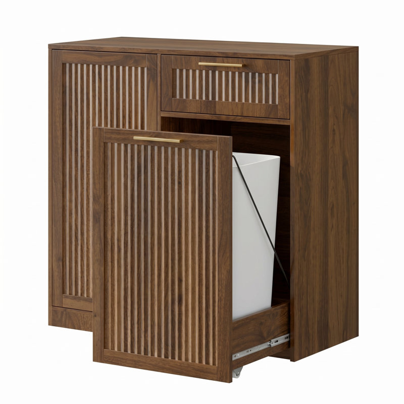 Armoire à déchets coulissante 13 gallons avec tablette et tiroir réglables, 13 Gallons, Brown