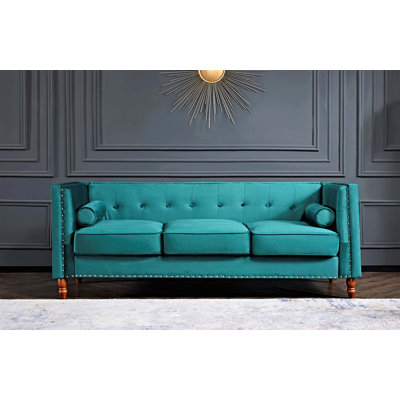 Luxury Chesterfield Button Tufted Velvet Sofa with Nailhead Trim and Solid Wood Frame