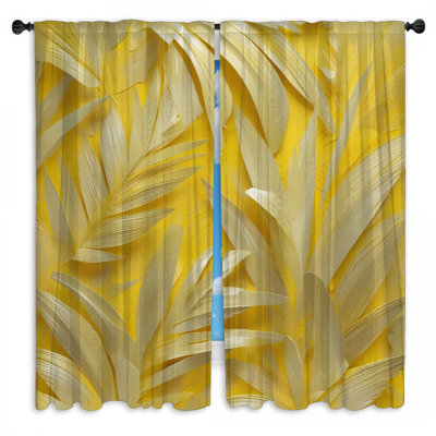 Yellow Palm Leaves Window Curtains Palm Sheer & Room Darkening - 2 Panels