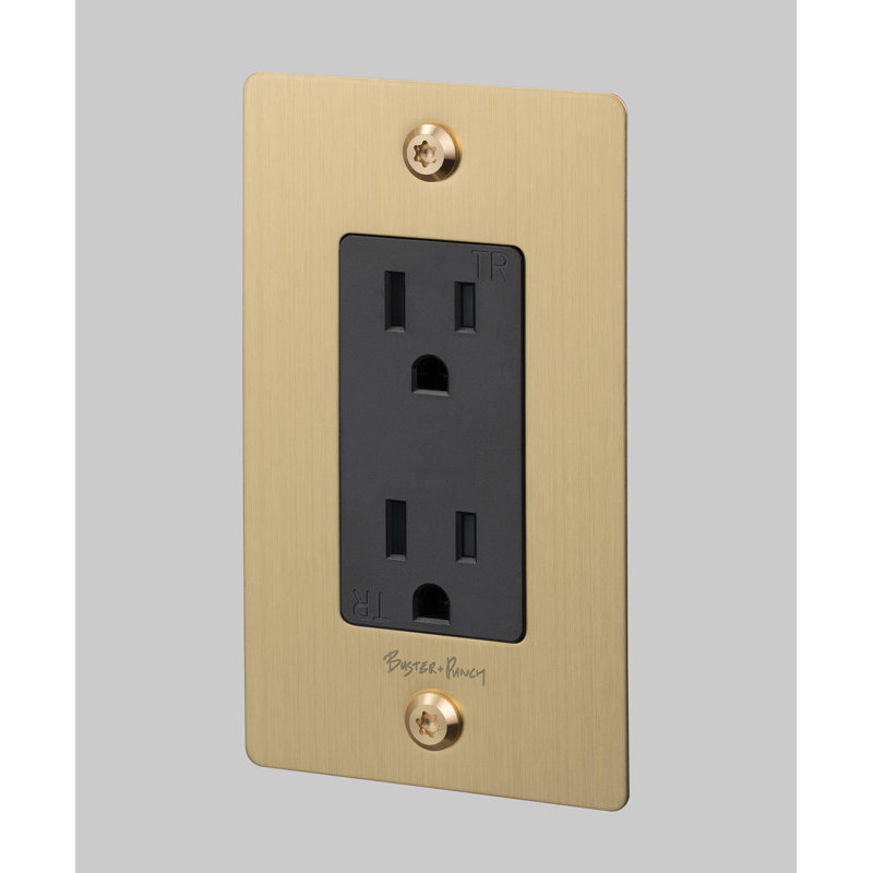 1G Duplex Outlet / Linear / With Logo, Brass