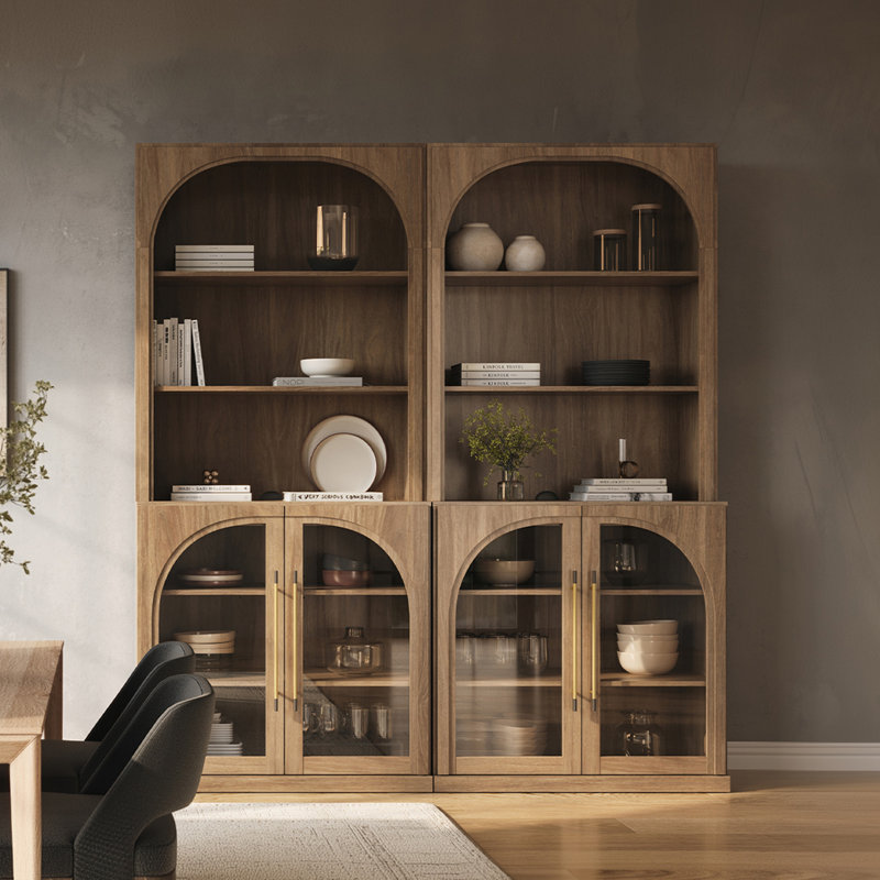 Glass 72" Tall Modern 6-Tier Shelf Storage,, Camel