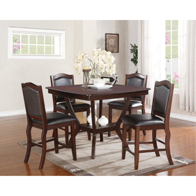 Formal Look Counter Height Dining Table W Shelve And 4X Side Chairs Solidwood Espresso Finish 5Pc Set Dining Room Furniture