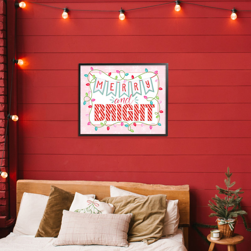 Giclée encadrée rose pastel Merry & Bright, design par Nicole Tamarin, Giclée encadrée noir minuit, H 16 po x l 20 po