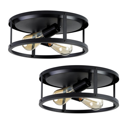 2-Pack Modern Straight Splicing Black Metal 2-Light Flush Mount Ceiling Light(Bulb Not Include)