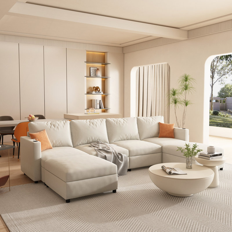 Grand canapé modulaire moderne, canapé modulaire en U avec fonction de rangement, canapé-lit de 123 po avec repose-pieds, méridienne modulaire à 6 places pour salon, chenille