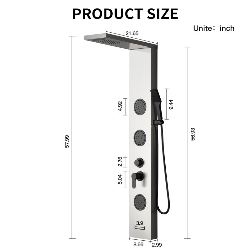 57,99 Panneau de douche avec, Nickel noir