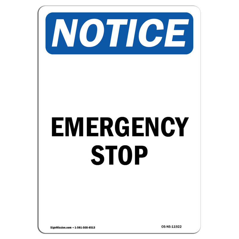 Panneau d'arrêt d'urgence en aluminium 12 x 18