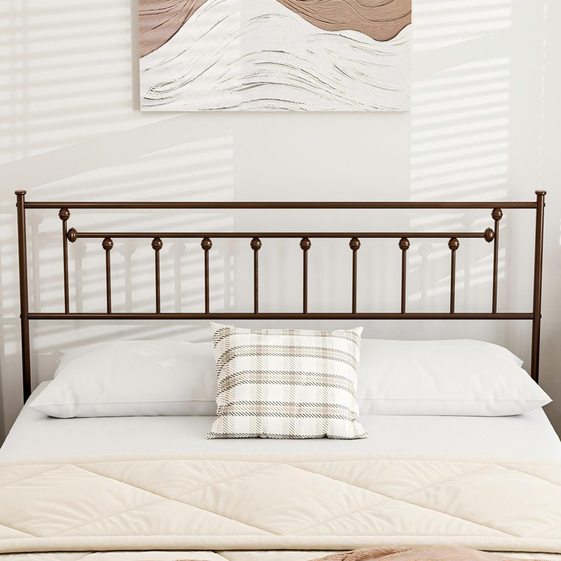 Metal King Size Headboard, Adjustable Height, King Headboard Only for Bedroom, Rustic Farmhouse Style, Attach Frame, Easy Assembly, Brown