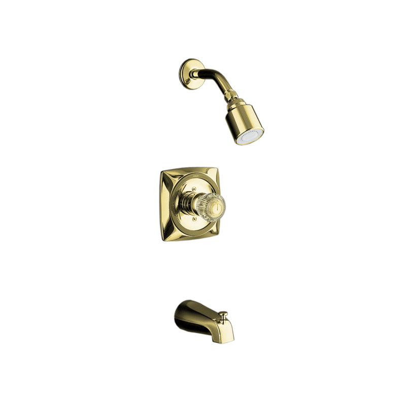 Bec de baignoire à dérivation Coralais 4-7 / 8 ", Laiton poli éclatant