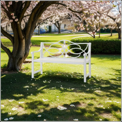 Banc de jardin extérieur durable avec structure en fer, dossier, accoudoirs et siège à lattes pour le parc, la cour, le porche et le balcon, convient à 2 ou 3 personnes