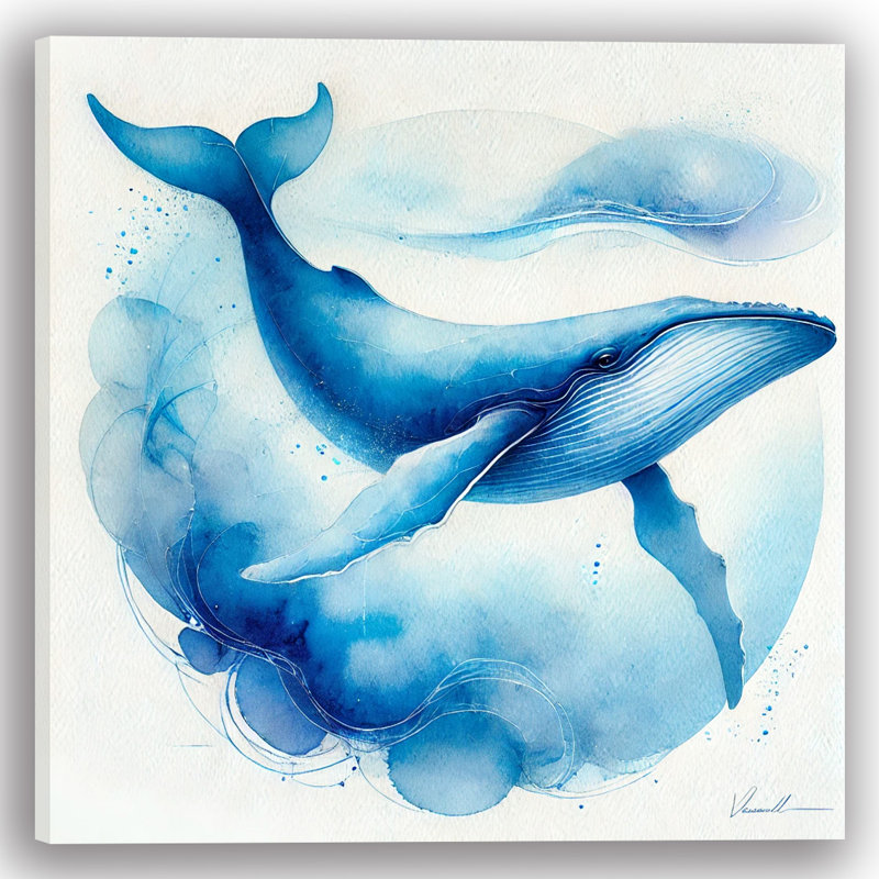 «Blue Ocean Whale», art mural sur toile, H 20 po x l 20 po