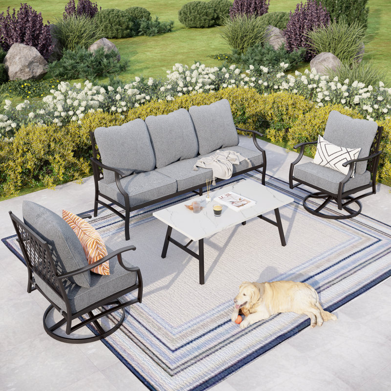 Ensemble de conversation de patio en métal pour 5 personnes avec fauteuils pivotants Asfand, Non