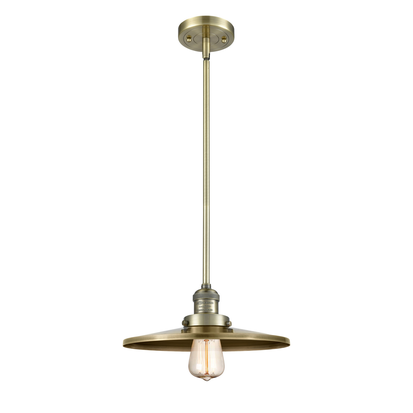 Rouvin Single Light Metal Dimmable Pendant, 5.38" H x 12" W x 12" D, Antique Brass, Antique Brass