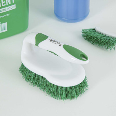 Restaurantware Bathroom Scrub Brush 1 Pack of 6" Plastic Tile Cleaning Scrubber Ergonomic Handle Durable Heavy-Duty Multipurpose Bristle Green and White
