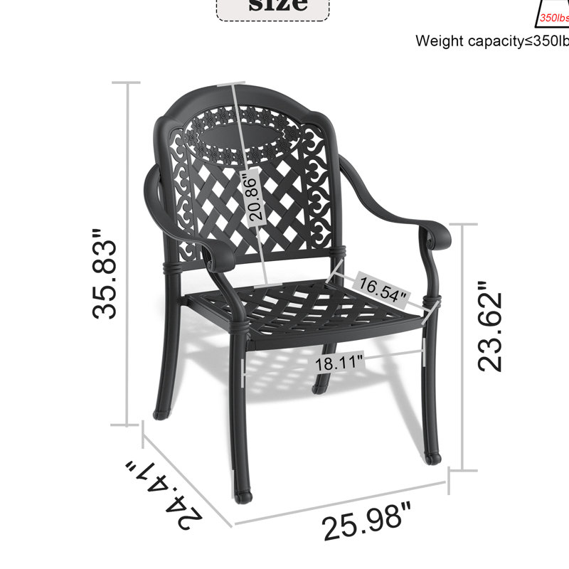 Chaises de salle à manger d'extérieur en fonte d'aluminium - Structure noire avec - Coussins de protection pour chaise de patio et siège moelleux