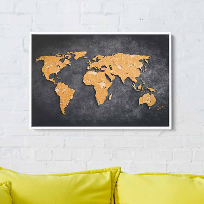 Ziggie, carte du monde noir, art mural sur toile 6976