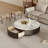 35.5" Modern Round Coffee Table, Glossy White Sintered Stone Table top, Brown Solid Wood Coffee Table for Livingroom