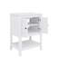 Meuble-lavabo contemporain élégant avec lavabo délicat en céramique et tablette ouverte-129392922