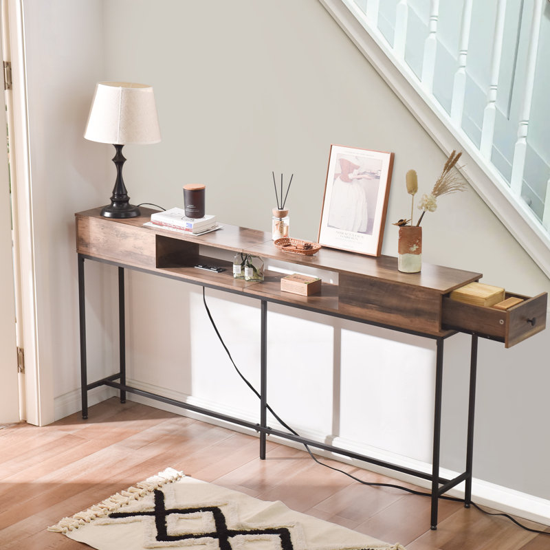 Petracca 63" Storage Console Table with Drawers, Brown/Black