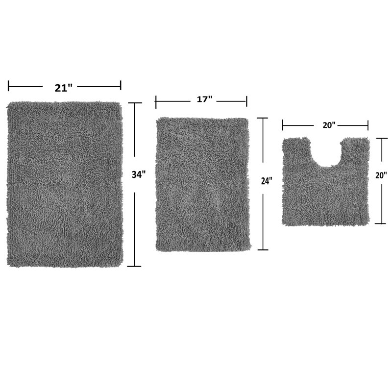 Ensemble de 3 tapis de bain Hazeltine, Gris