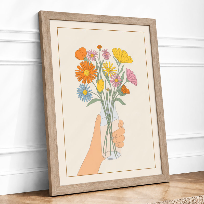 Hand Holding Wildflowers Botanical - Framed Print, Oak, A4 - 29.7 x 21.0 cm