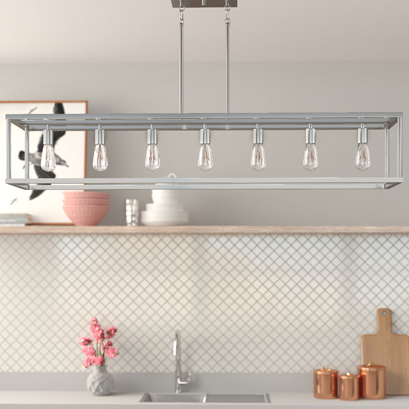 Luminaire suspendu linéaire à 7 lumières pour îlot de cuisine New Harbor, Nickel brossé