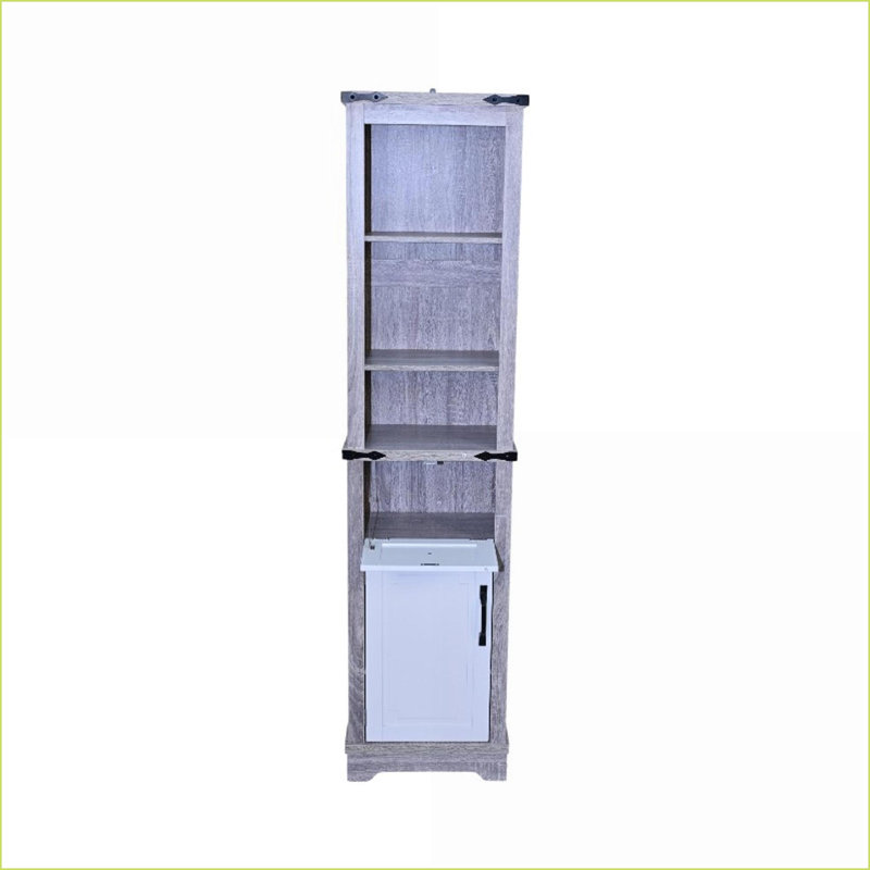 Armoires, gris clair + blanc cassé ferme de rangement en bois composite avec tablettes réglables et amp; Tiroir, grande tour à linge, l 15,55 po x P 11,61 po x H 62,99 po | Ferme | Salle de bain